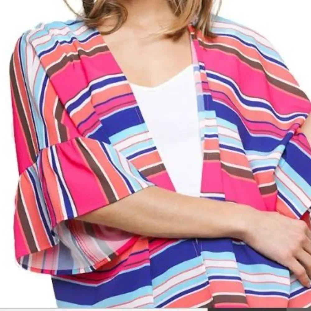 Kimono Ruffle Sleeve Stripe Small